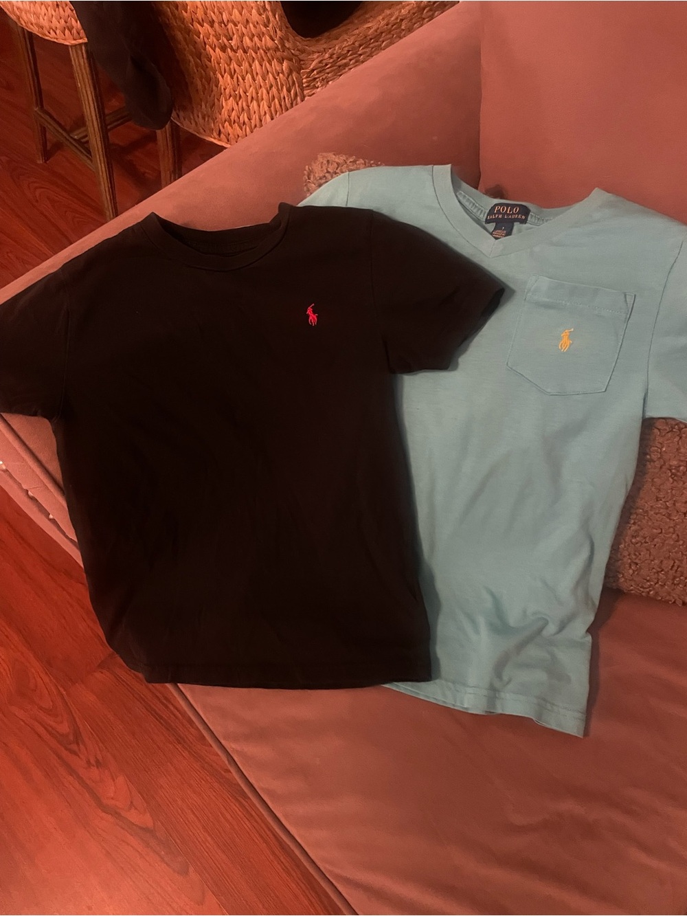 Polo Ralph Lauren Black Tee and light turquoise Pocket Tee Set shirt size 7